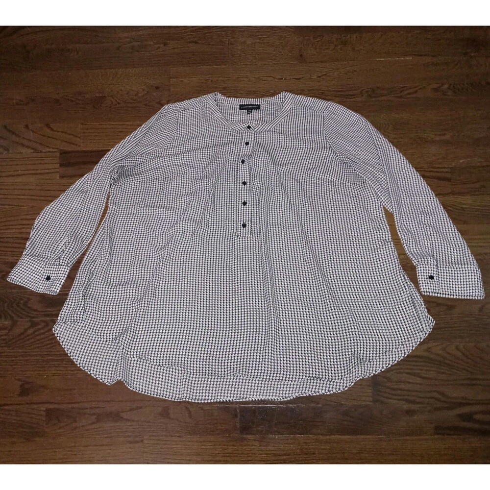 Lane Bryant Blouse Womens 22/24 22 24 Houndstooth Black White Flowy Top